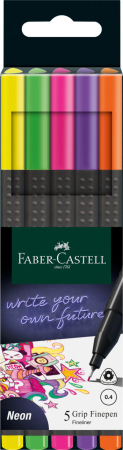 Brand - Liner 0.4mm Set 5 Buc Neon Grip, Faber-Castell