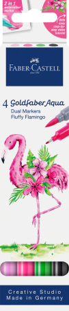 Marker Solubil 2 Capete Set 4 Bucati Tropical Collection Flamingo Goldfaber, Faber-Castell