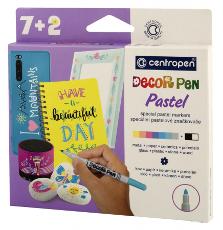 Centropen - Markere Permanente pentru Decor Slim 7+2  culori Pastel, Centropen