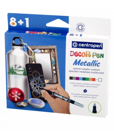 Centropen - Markere Permanente pentru Decor Slim 8+1/ set culori metalice 2737Centropen