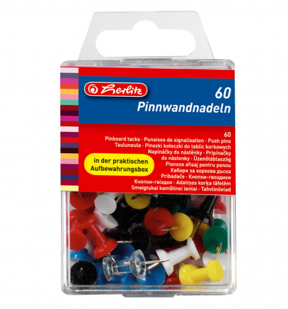 Panouri pluta - Pioneze cu maner 60 buc / cutie Herlitz
