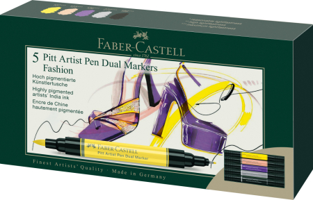 Brand - Pitt Artist Pen Dual Marker Set 5 Buc Fashion, Faber-Castell