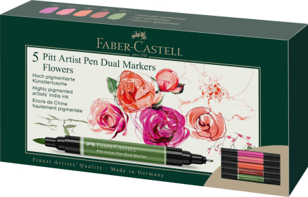 Brand - Pitt Artist Pen Dual Marker Set 5 Buc Flowers, Faber-Castell