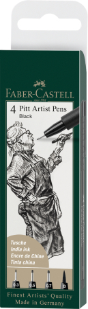 Brand - Pitt Artist Pen Set 4 Buc Negru, Faber-Castell