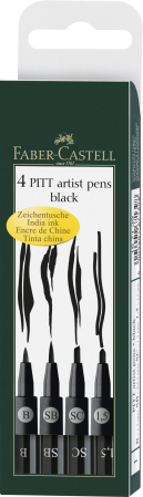 Brand - Pitt Artist Pen Set 4 Buc Negru, Faber-Castell
