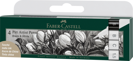 Brand - Pitt Artist Pen Soft Brush Set 4 Buc Alb+Negru, Faber-Castell