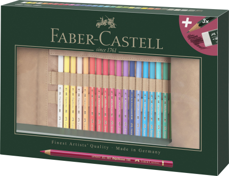 Rollup 30 Creioane Colorate Polychromos + 3 Cr Castell 9000, Faber-Castell