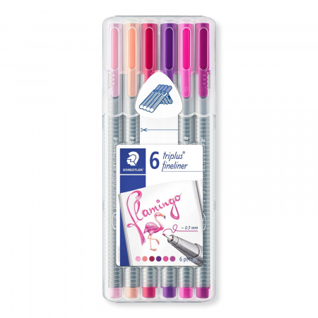 Markere desen - Set 6 culori Fineliner Triplus Color 334 Flamingo 0.3 mm Staedtler