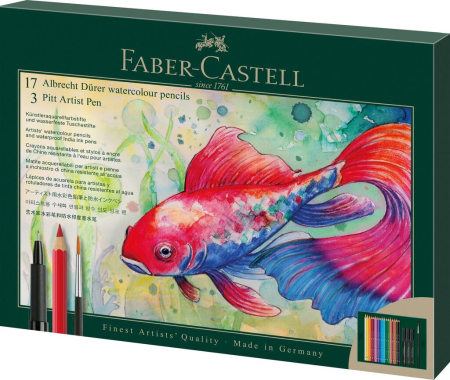 Brand - Set Cadou 17 Creioane Colorate A.Durer + 3 Pitt Artist Pen + Pensula, Faber-Castell