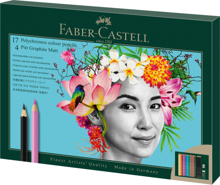 Brand - Set Cadou 17 Creioane Colorate Polychromos + 4 Creioane Grafit Matt + Accesorii, Faber-Castell