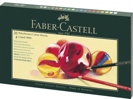 Set Cadou 20 Creioane Colorate Polychromos + 4 Creioane Grafit Castell + Accesorii, Faber-Castell