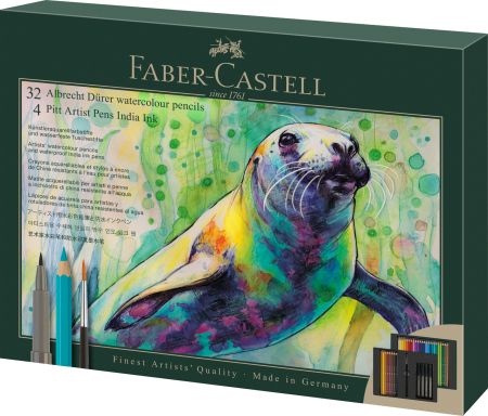 Brand - Set Cadou 32 Creioane Colorate A.Durer + 4 Pitt Artist Pen + Pensula, Faber-Castell