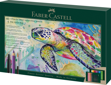 Brand - Set Cadou 40 Creioane Colorate A.Durer + 5 Pitt Artist Pen + Pensula, Faber-Castell