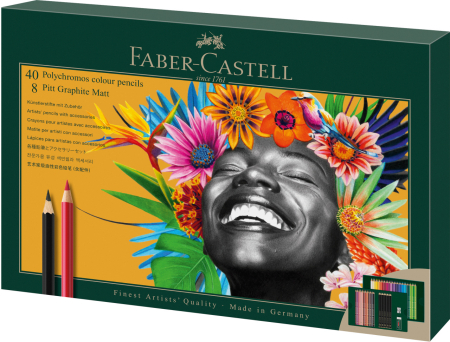 Brand - Set Cadou 40 Creioane Colorate Polychromos + 8 Creioane Grafit Matt + Accesorii, Faber-Castell