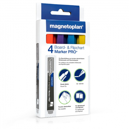 Flipchart - Set Marker Whiteboard Pro 4 culori, Magnetoplan