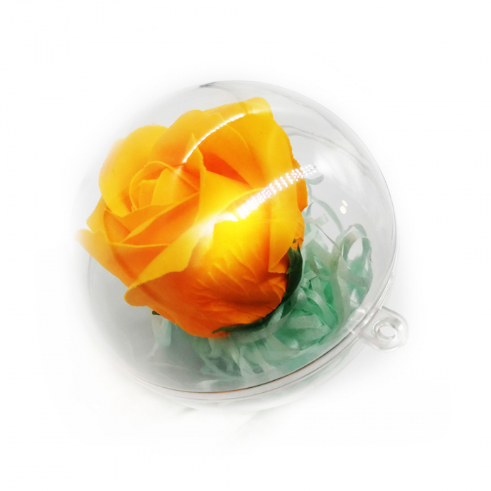 Aranjament floral cu un trandafir din sapun in glob din plastic, 80 mm, galben Vision [1]