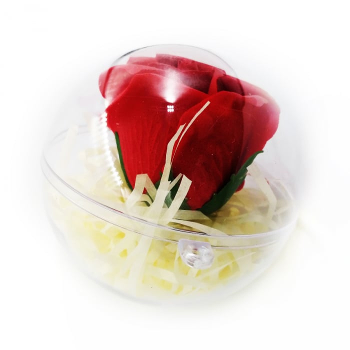 Aranjament floral cu un trandafir din sapun in glob din plastic, 80 mm, rosu Vision [1]
