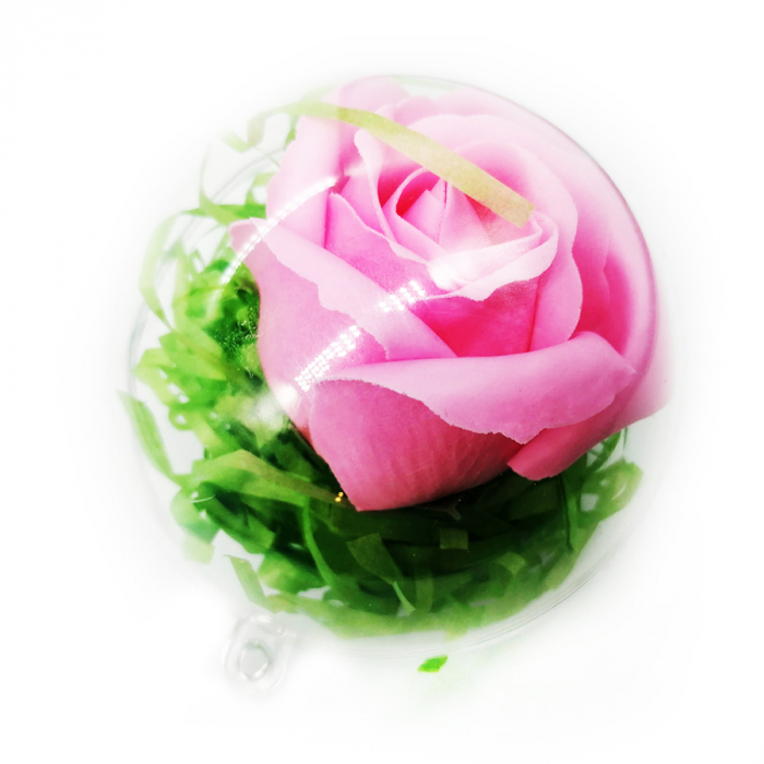 Aranjament floral cu un trandafir din sapun in glob din plastic, 80 mm, roz Vision [2]