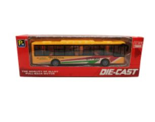 Autobuz din metal, 15cm, model clasic, galben, motor pull-back, Vision [1]