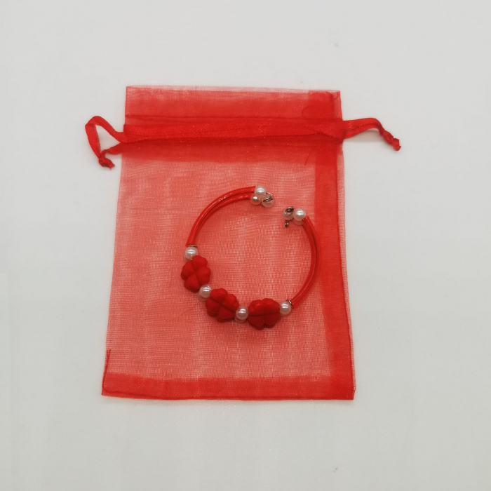 Bratara de martisor pentru fetite, rosu cu alb, in saculet organza, VisionXXI [3]