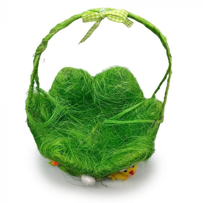 Cosulet de Paste cu toarta din iarba verde ornamentala, cu Decoratiuni, Hexagonal, 18x24 cm, Vision XXI [3]