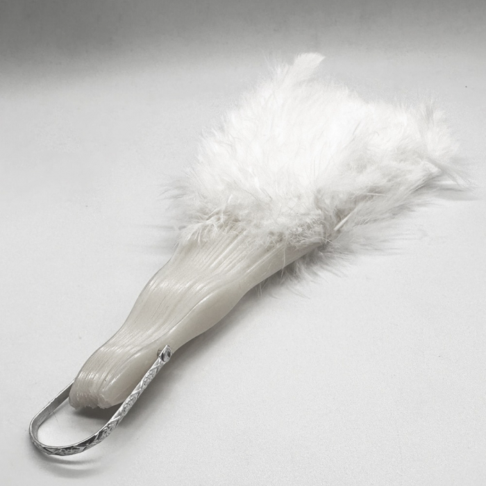 Evantai pliabil din pene cu puf, alb, 27 cm, Vision XXI [2]