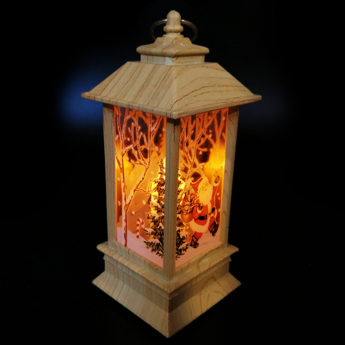Felinar Craciun -Vision, 13 cm cu lumina LED calda sclipitoare, culoare cires [2]