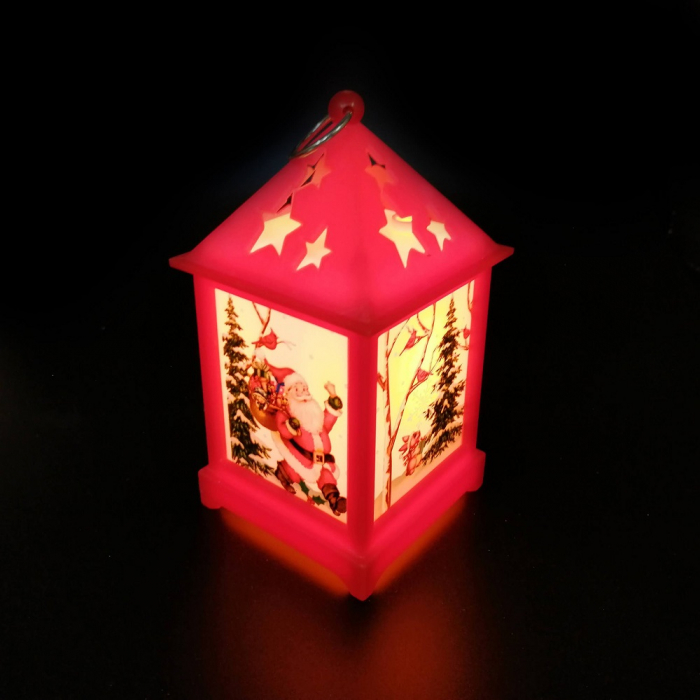 Felinar cu motive de Craciun 12 cm cu lumina LED calda, sclipitoare, rosu [2]