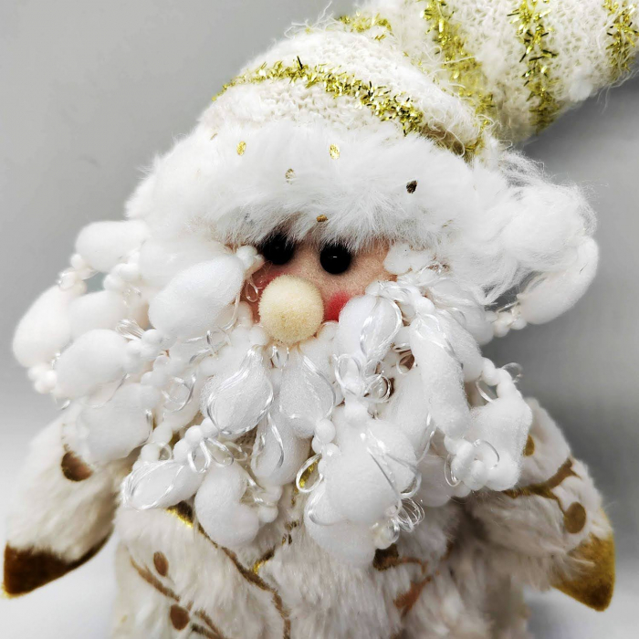 Figurina Decorativa de Craciun Mos cu Barba cu Fes si Cojoc, 30 cm, Argintiu, VisionXXI [2]