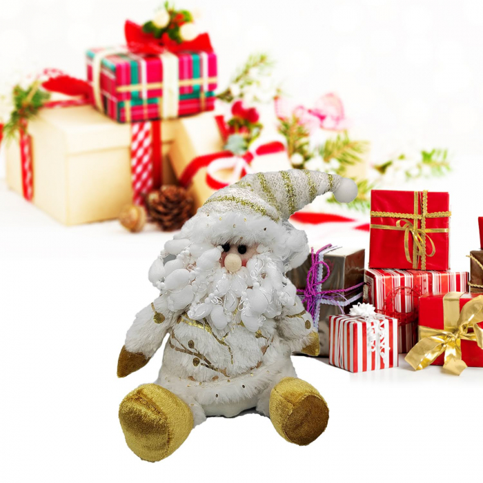 Figurina Decorativa de Craciun Mos cu Barba cu Fes si Cojoc, 30 cm, Argintiu, VisionXXI [4]