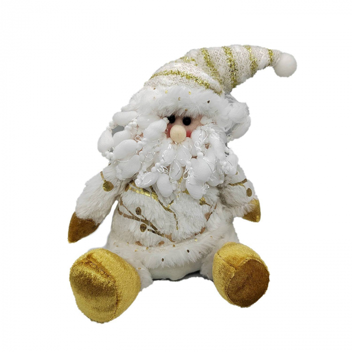 Figurina Decorativa de Craciun Mos cu Barba cu Fes si Cojoc, 30 cm, Argintiu, VisionXXI [1]