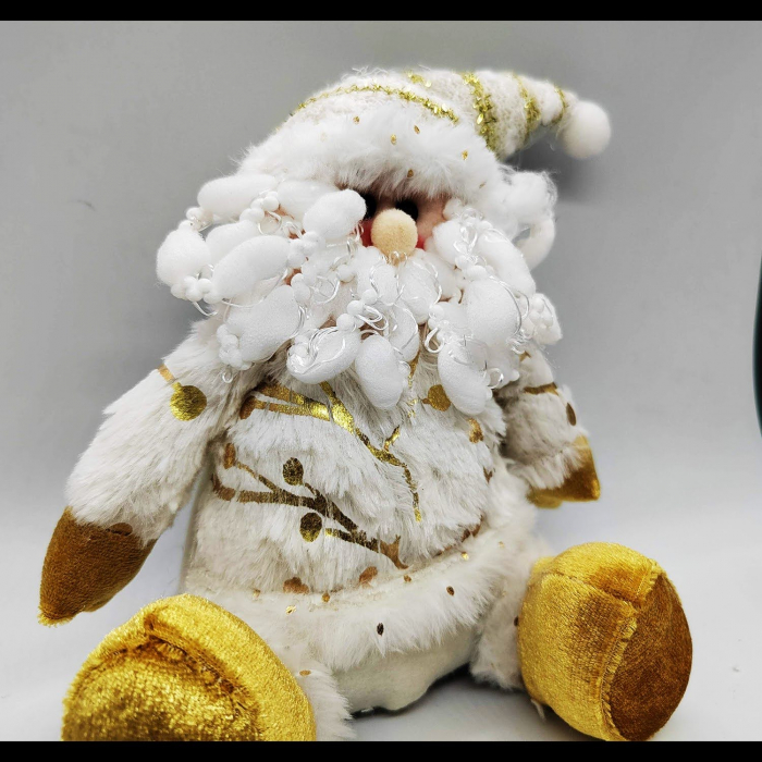 Figurina Decorativa de Craciun Mos cu Barba cu Fes si Cojoc, 30 cm, Argintiu, VisionXXI [3]