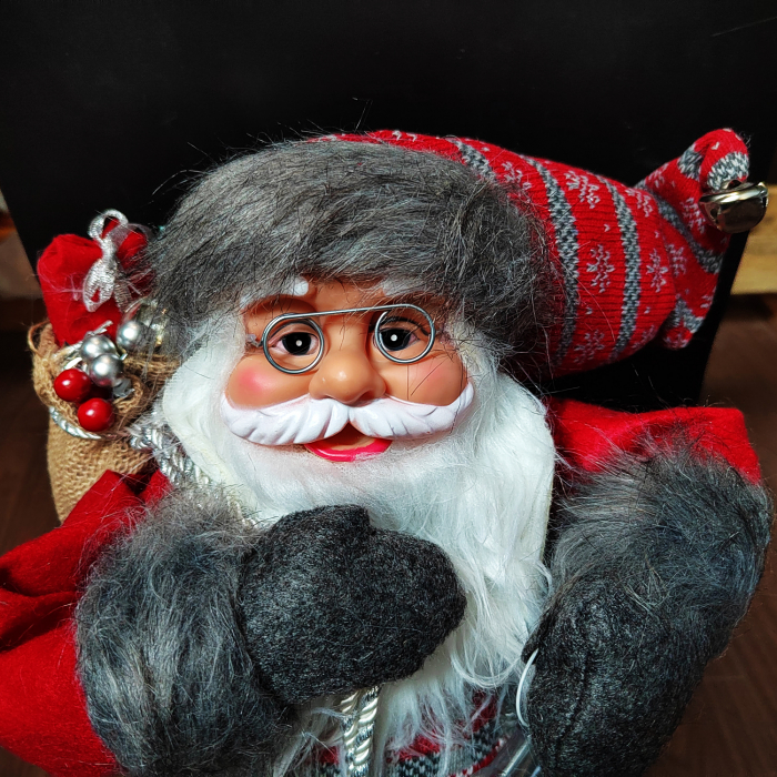 Figurina Mos Craciun Rosu, 77cm, cu Felinar si Sac de Cadouri, material Textil si Lemn, VisionXXI [3]