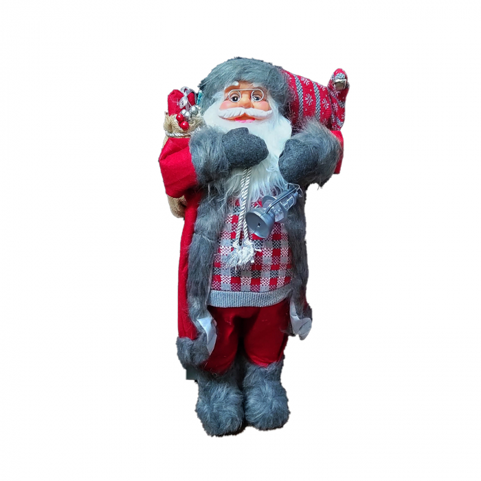 Figurina Mos Craciun Rosu, 77cm, cu Felinar si Sac de Cadouri, material Textil si Lemn, VisionXXI [1]
