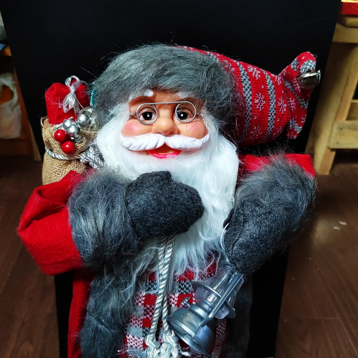 Figurina Mos Craciun Rosu, 77cm, cu Felinar si Sac de Cadouri, material Textil si Lemn, VisionXXI [2]