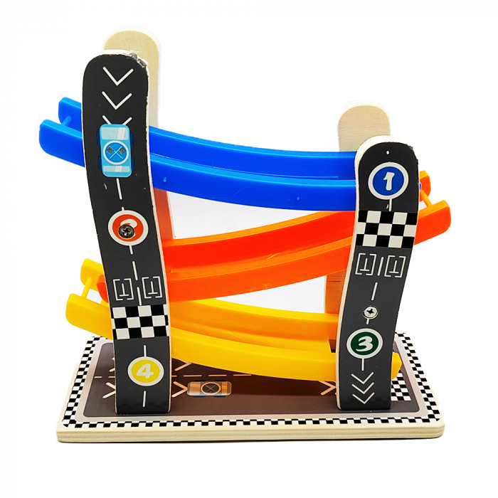 Jucarie interactiva, Tactoy, traseu cu 3 masini, din lemn, multicolor, 21 cm, Vision XXI [3]