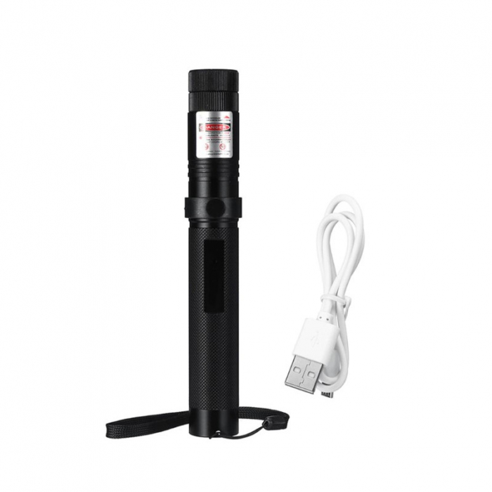 Lanterna cu laser pointer verde LED, profesionala, Incarcare USB, Raza de actiune 10 KM, Negru, VisionXXI [2]