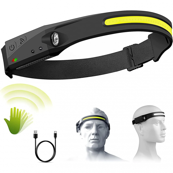 Lanterna frontala cu acumulator intern, 45m, 350lm, G28, pentru pescuit, camping, drumetii, cu senzor miscare, waterproof, banda leduri, VisionXXI [4]