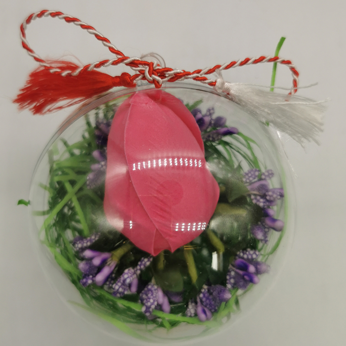 Martisor Aranjament Floral Lalea Rosie in Glob de sticla, VisionXXI [2]