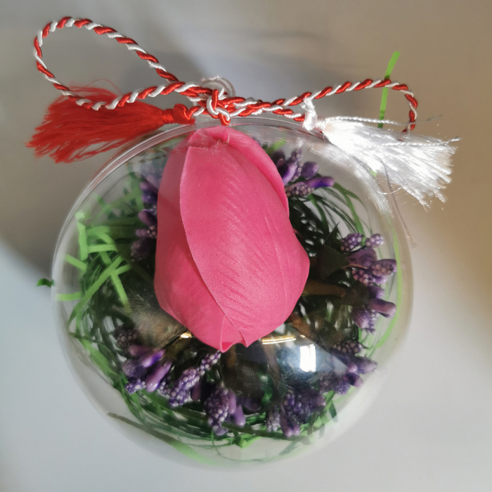 Martisor Aranjament Floral Lalea Rosie in Glob de sticla, VisionXXI [3]