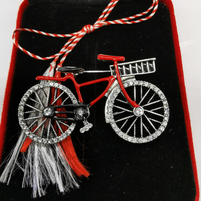Martisor Brosa Mare, Bicicleta Argintie, in cutie de catifea rosie cu fereastra de sticla, VisionXXI [6]