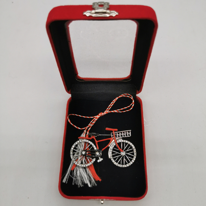 Martisor Brosa Mare, Bicicleta Argintie, in cutie de catifea rosie cu fereastra de sticla, VisionXXI [4]