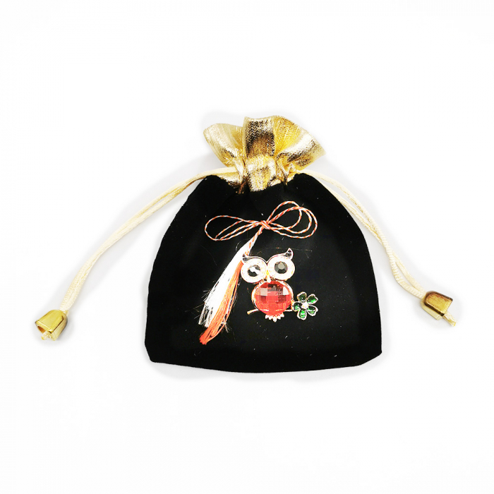 Martisor Brosa Mare, Bufnita Posaca, Rosie, in saculet de catifea, Vision® [1]