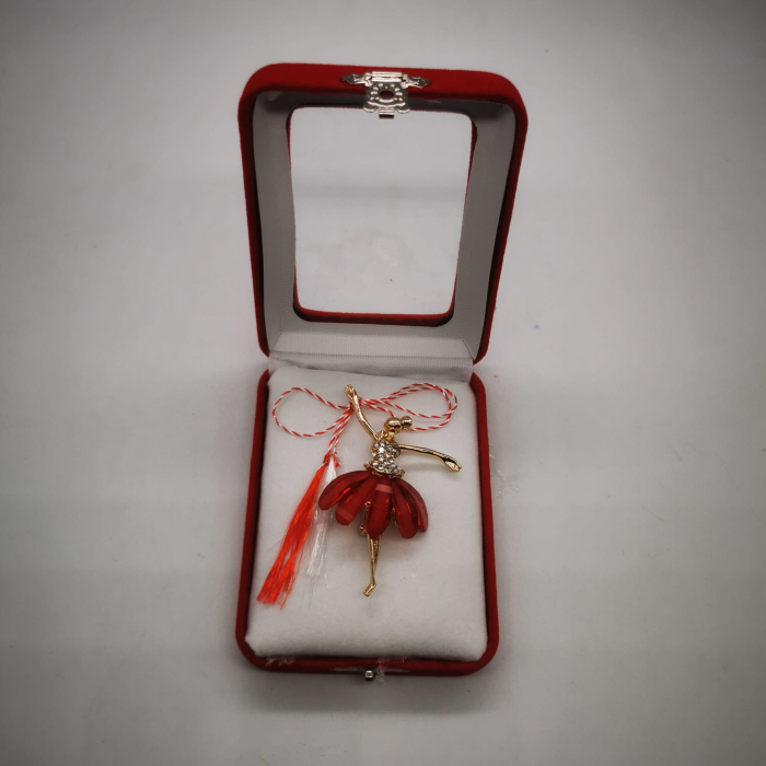 Martisor Brosa Mare in cutie de catifea rosie cu fereastra de sticla, Balerina Gratioasa, rosu, Colectia VisionXXI [2]