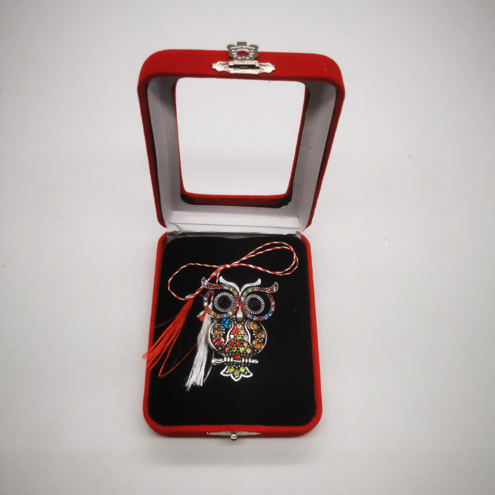 Martisor Brosa Mare in cutie de catifea rosie cu fereastra de sticla, Bufnita cu Ochii Mari, Colectia VisionXXI [5]