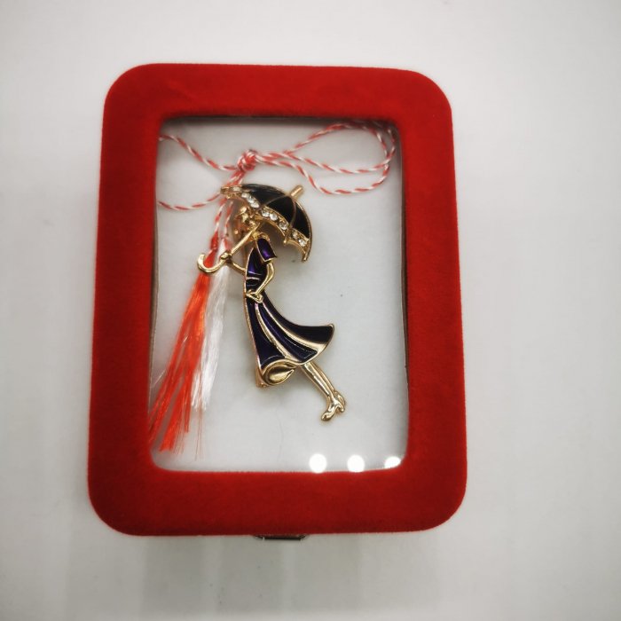 Martisor Brosa Mare in cutie de catifea rosie cu fereastra de sticla, Doamna Misterioasa, VisionXXI [4]