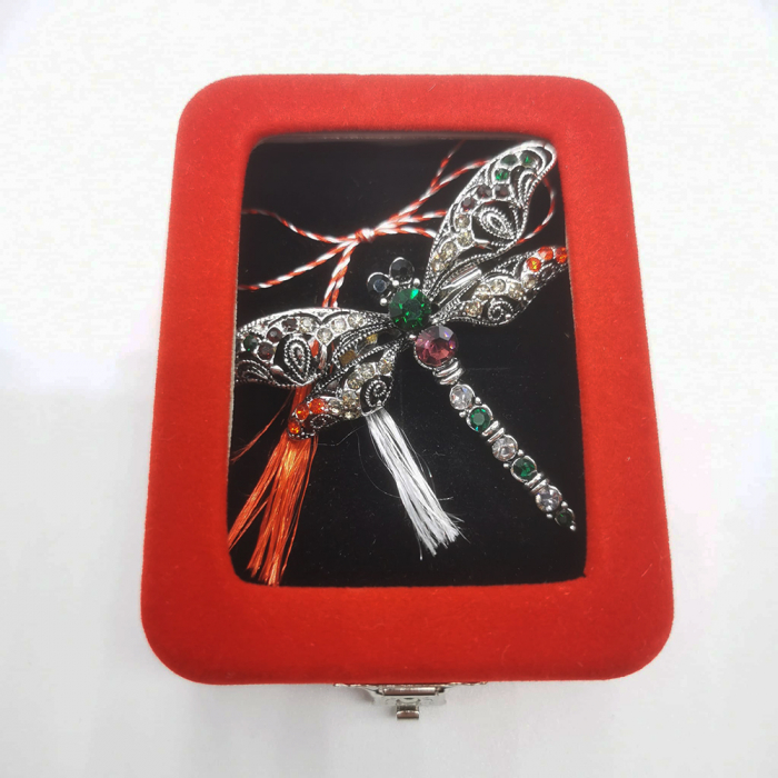 Martisor Brosa Mare in cutie de catifea rosie cu fereastra de sticla, Libelula Dantelata, VisionXXI [5]