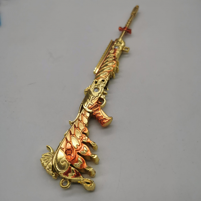 Miniatura de colectie Pusca Sniper 17 cm, Integral din metal, cu 3 lunete, amortizor si trepied demontabile, Model Auriu, Vision XXI [3]