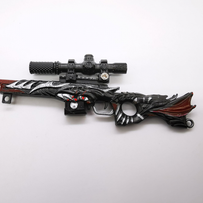 Miniatura de colectie Pusca Sniper 17 cm, Integral din metal, cu luneta, amortizor si trepied demontabile, Model Negru, Vision XXI [4]