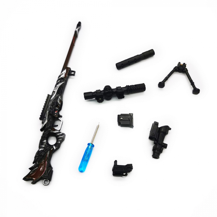 Miniatura de colectie Pusca Sniper 17 cm, Integral din metal, cu luneta, amortizor si trepied demontabile, Model Negru, Vision XXI [2]